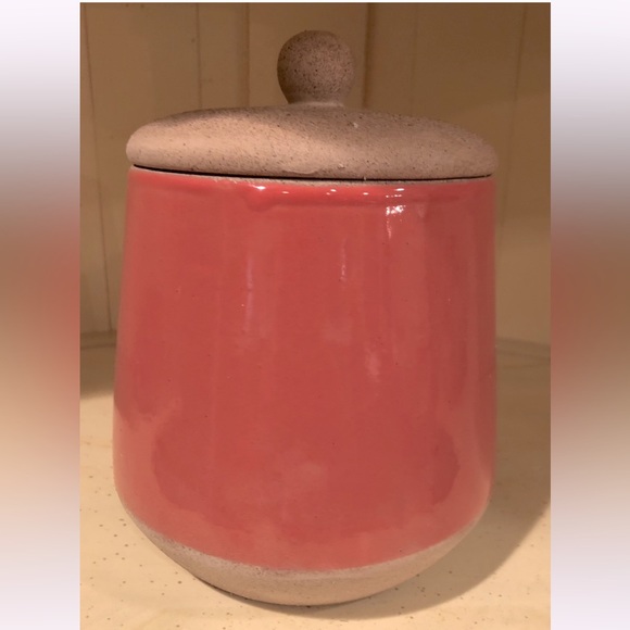 Pier 1 Imports Pink Textured Stoneware Heart Design Storage Canister - Picture 2 of 6
